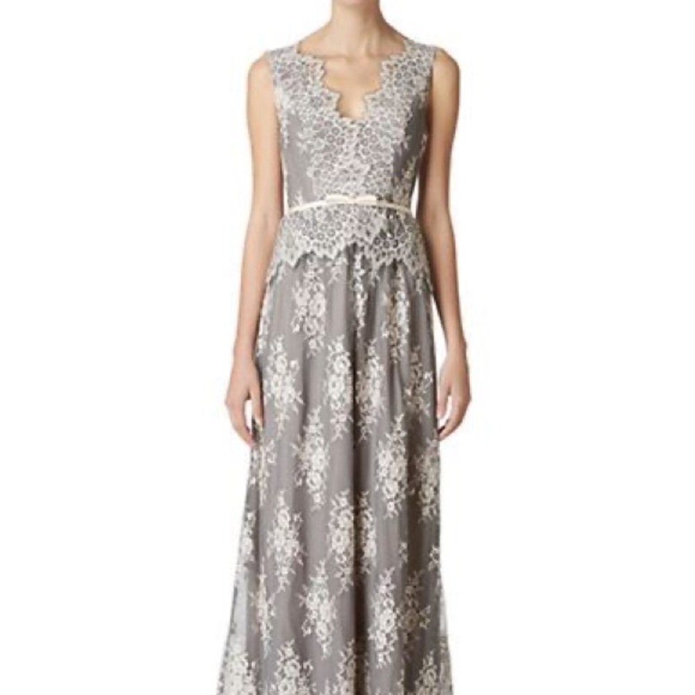 ERIN by Erin Fetherston Belted Grey Pink Floral Gown Dress Size 6 Formal Full
